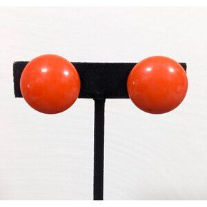 Vintage Richelieu Orange Lucite Round Dome Screw Back‎ Earrings Mid MCM